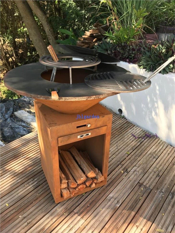 Round Wood Burning Corten Steel Metal BBQ Grills