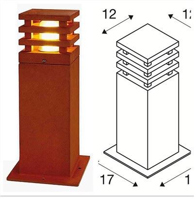 Kvadratna LED stebrička, izdelana iz Cortena