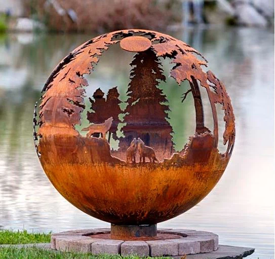 Corten Steel Firepit Sphere