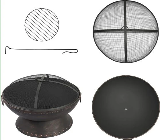 Portable Fire Pit With Screen Screen, Log Grate And Poker