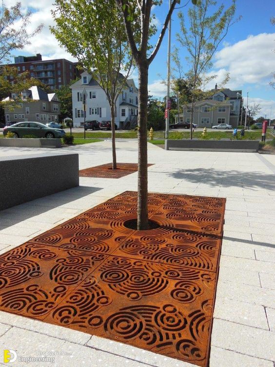 Okrogla rjava barva Corten Steel Rešetka za drevesa